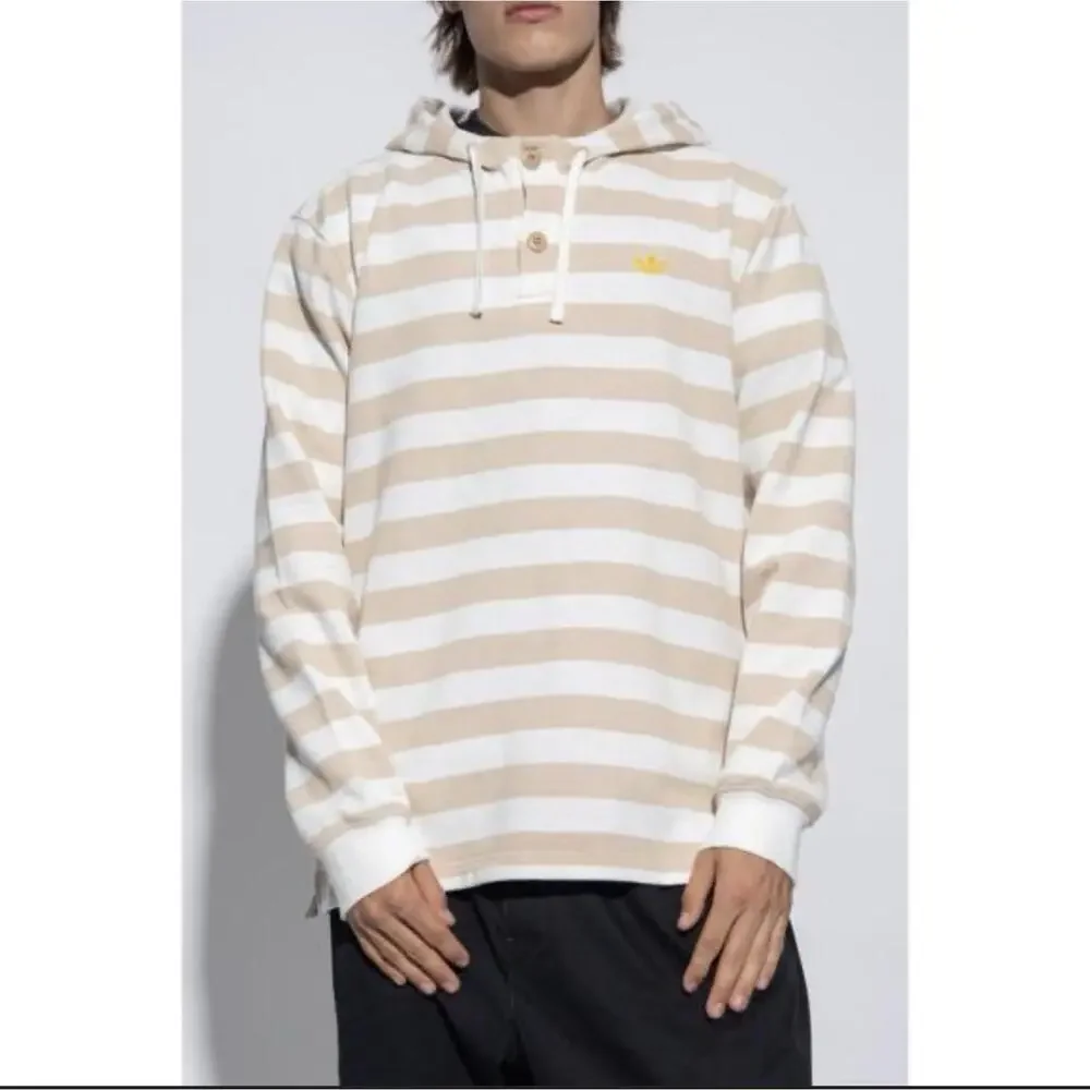 Adidas Originals Striped Hoodie Knit Tan White Men’s Sz M Resort Nautical